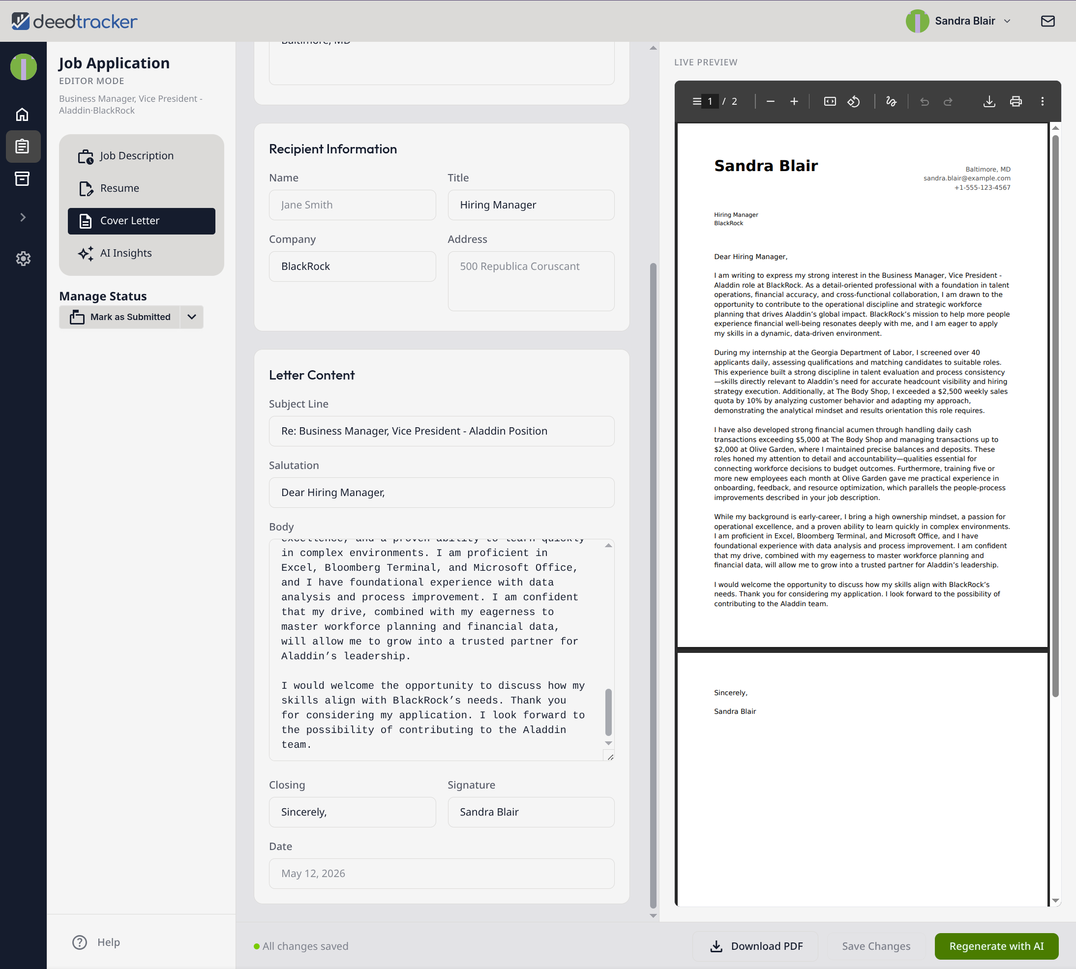 Cover Letter Editor